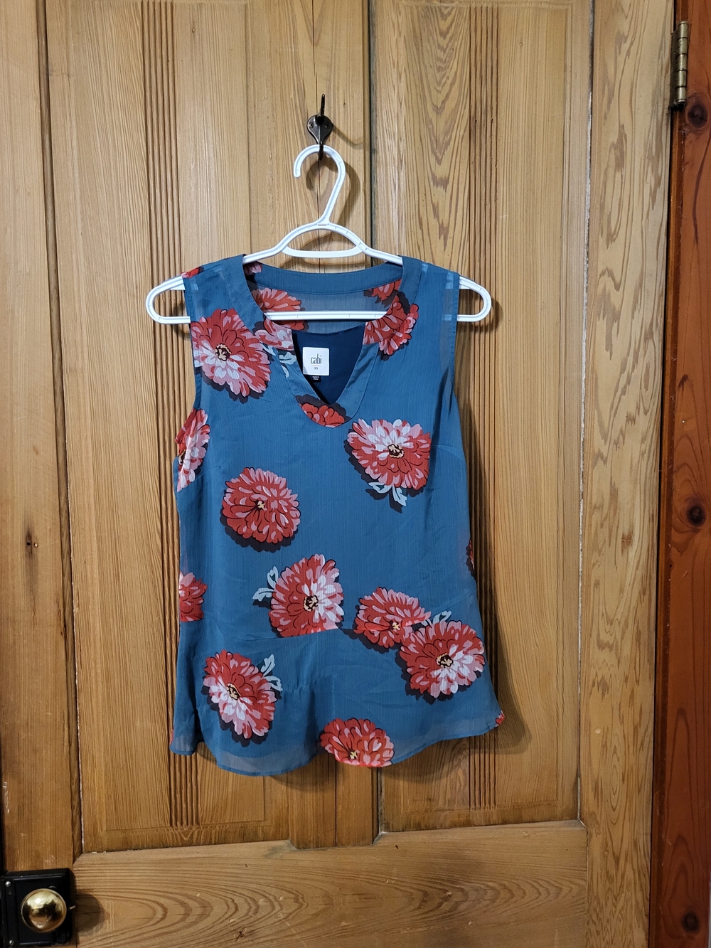 CAbi Floral Top in Teal and Coral, Size XS, 100% Polyester